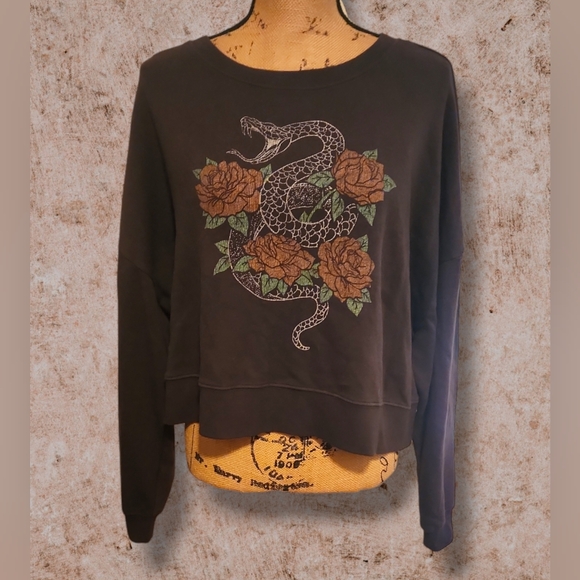 Snake & Roses Pullover Lightweight Cropped Sweatshirt. Size S. NWT - Picture 5 of 8